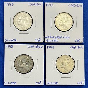 Fabulous Set of 1947,1947 Maple Leaf Logo,1948 & 1949 Canada Silver 25¢ Quarters